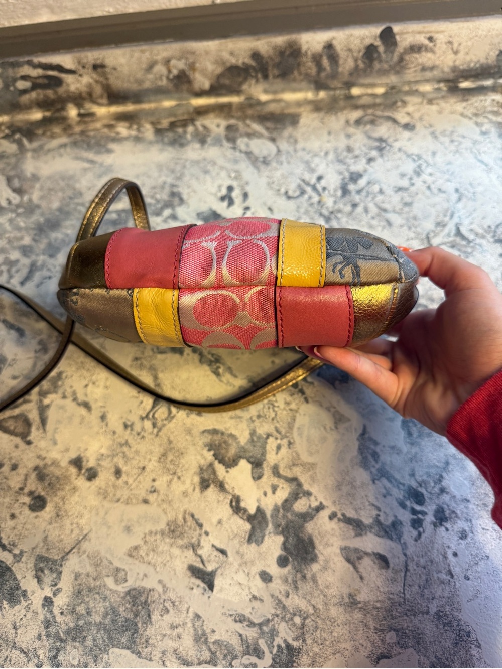 Coach Colorblock Patchwork Crossbody in Blue, Pink, Yellow, Gold, Brown - Picture 5 of 6